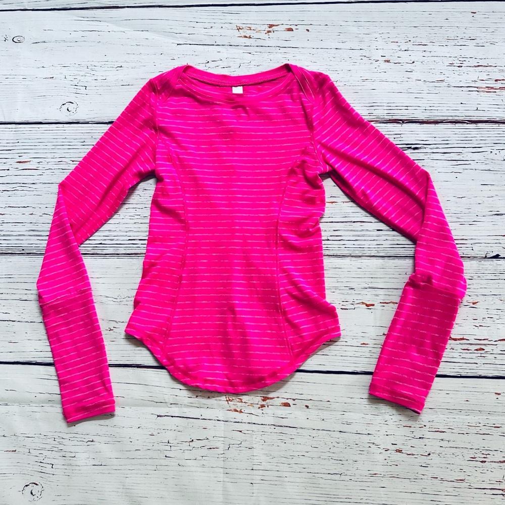 90 Degree By Reflex Fuchsia Striped Long Sleeve Tee